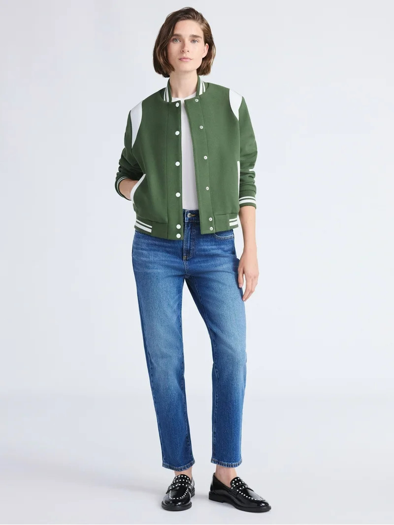 Free Assembly Women's and Women's Plus Faux Wool Varsity Jacket, Sizes XS-4X - Walmart.com | Walmart (US)