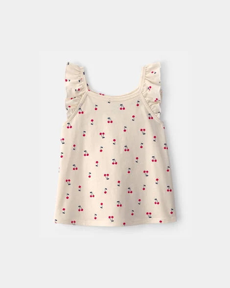 Toddler Girl Cherry Ruffle-Sleeve Tank Top - Cream | Carter's Inc