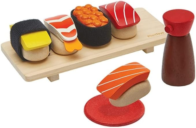 PlanToys® Wooden Pretend Play Food Sushi Kit for Kids | Kitchen Toy Includes Sushi Rolls, Nigiri... | Amazon (US)