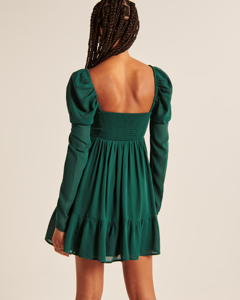 Long-Sleeve Ruched Babydoll Mini Dress | Abercrombie & Fitch (US)