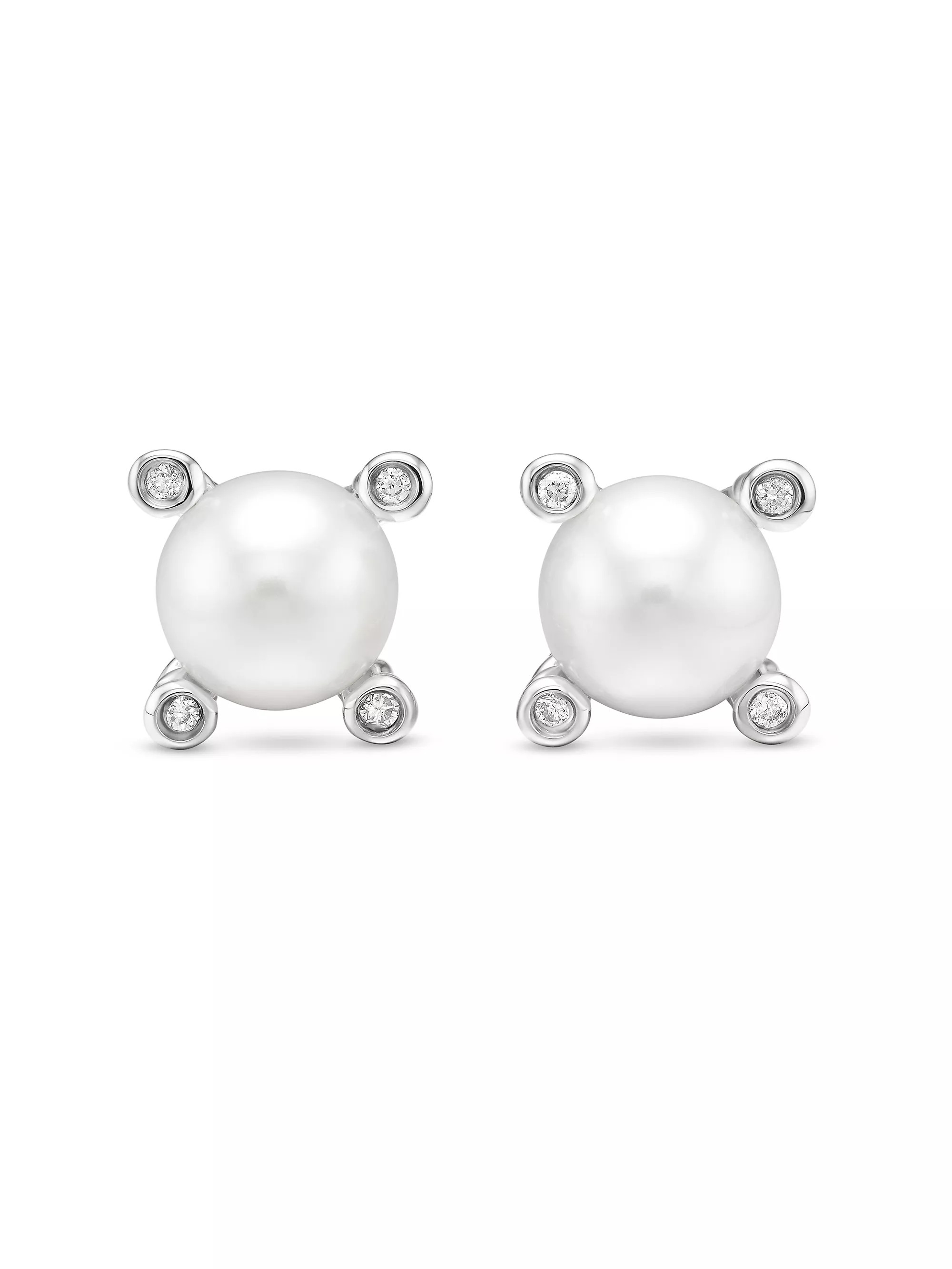 Pearl Stud Earrings in Sterling Silver with Pearls and Diamonds, 7.4mm | Saks Fifth Avenue