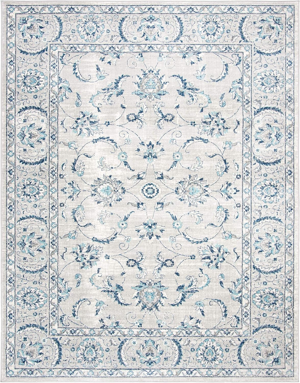 SAFAVIEH Brentwood Collection Area Rug - 9' x 12', Light Grey & Blue, Oriental Floral Scroll Desi... | Amazon (US)