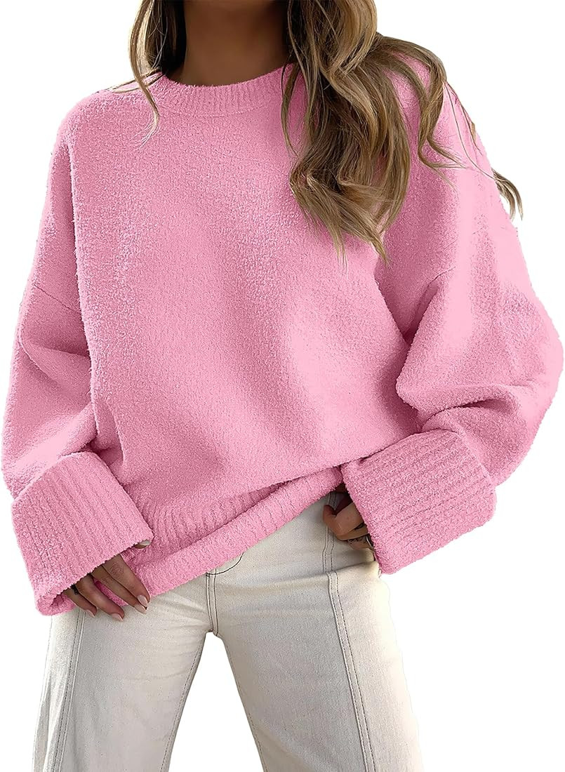 LOGENE Women's Oversized Soft Crewneck Sweaters Fuzzy Warm Knit Pullover Tops 2023 Fashion Clothe... | Amazon (US)
