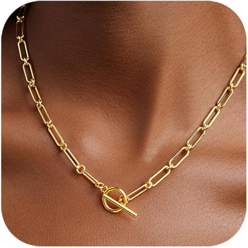 Link Gold Chain 14K Gold Plated Trendy Rope Paperclip Thick Chain Necklace Minimalist Layered Gol... | Amazon (US)