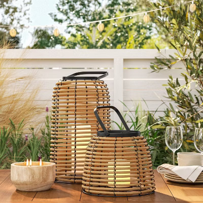 16" Rattan Battery LED Outdoor Lantern Brown - Threshold™ | Target