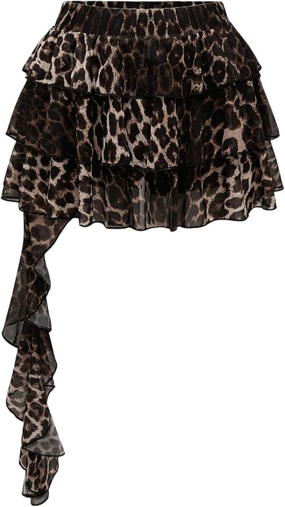 Women's Y2K Cheetah Print Ruffle Skirt Leopard Tiered Layered A Line Grunge Punk Mini Skirts | Amazon (US)
