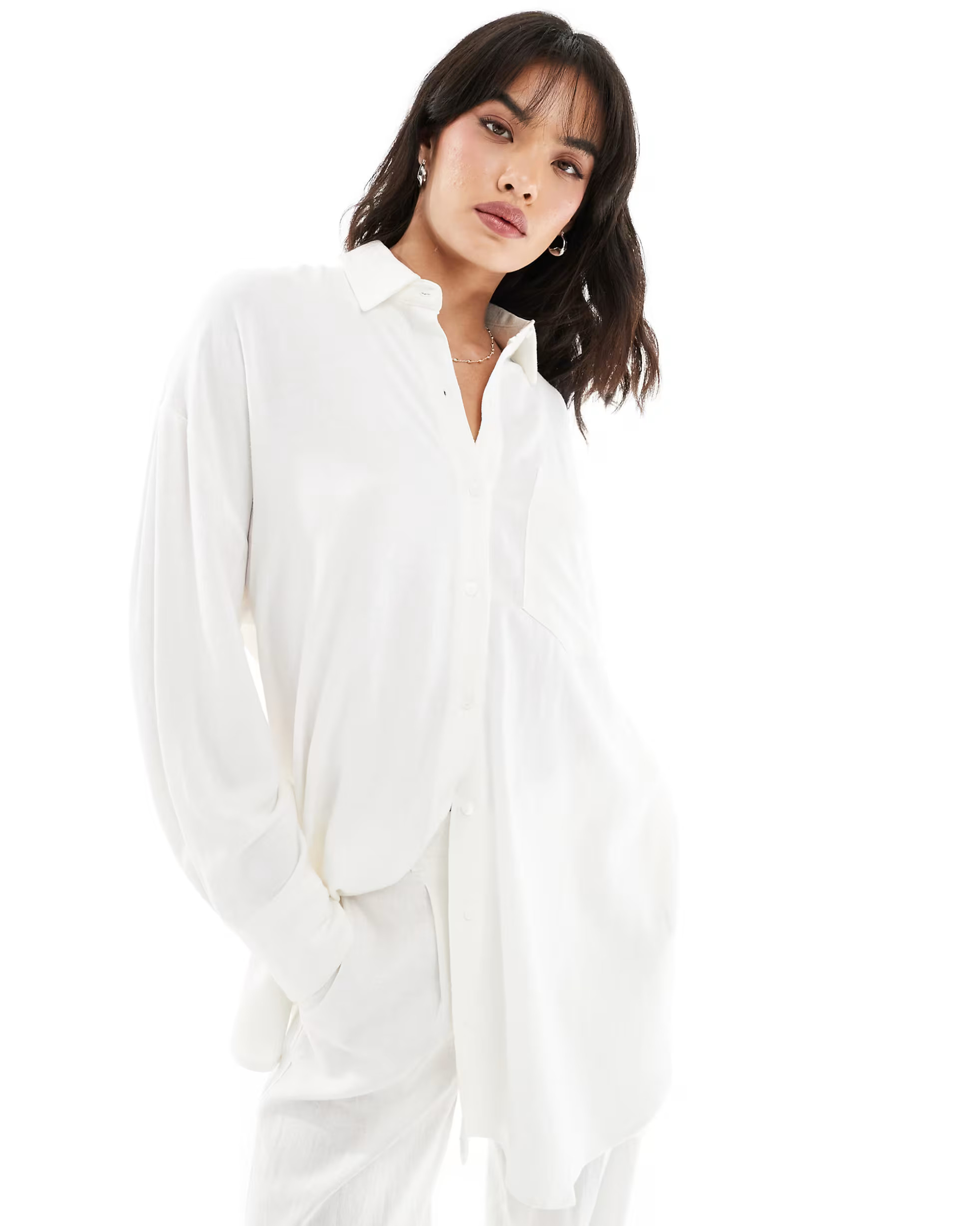 Stradivarius oversized linen look shirt in white | ASOS (Global)