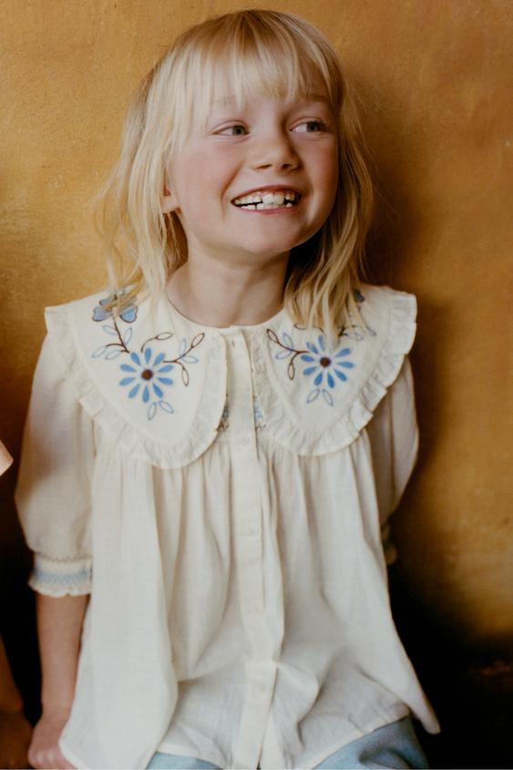 EMBROIDERED FLORAL PETER PAN COLLAR SHIRT | Zara US