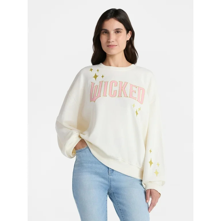 Wicked Women's Glittering Stars Graphic Sweatshirt with Long Sleeves, Sizes XXS-XXL | Walmart (US)
