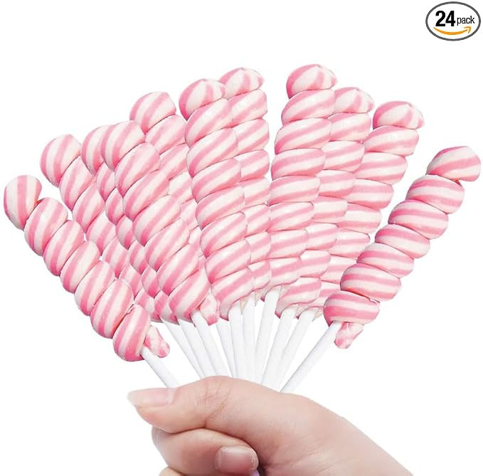 Pink Twisty Lollipops - 24 Unicorn Suckers Individually Wrapped Bulk - Baby Shower Candy - Gender... | Amazon (US)