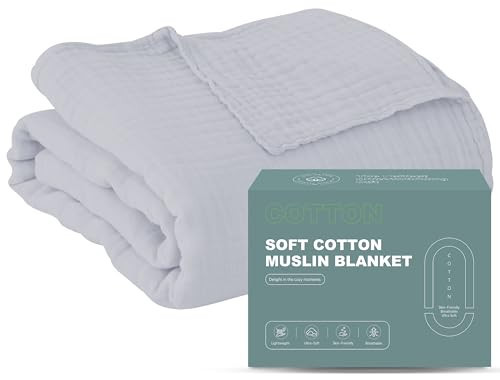 Cosy Family 6 Layer Muslin Bed Blanket - Breathable and Lightweight Gauze Boho Blanket for Spring, Soft 100% Cotton Muslin Blanket, Slate, 55x80 Inches | Amazon (US)