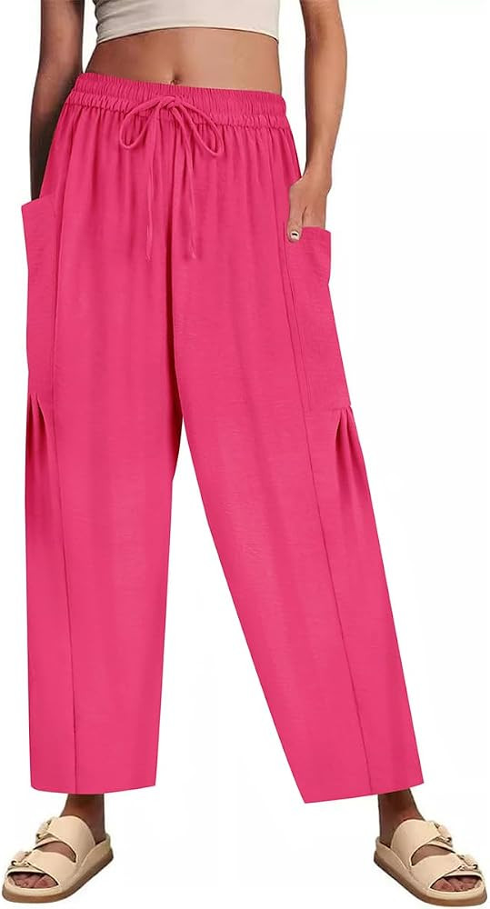CARCOS Plus Size Pants Womens Summer Palazzo Harem Pants Drawstring Lantern Beach Pant Ankle Vaca... | Amazon (US)