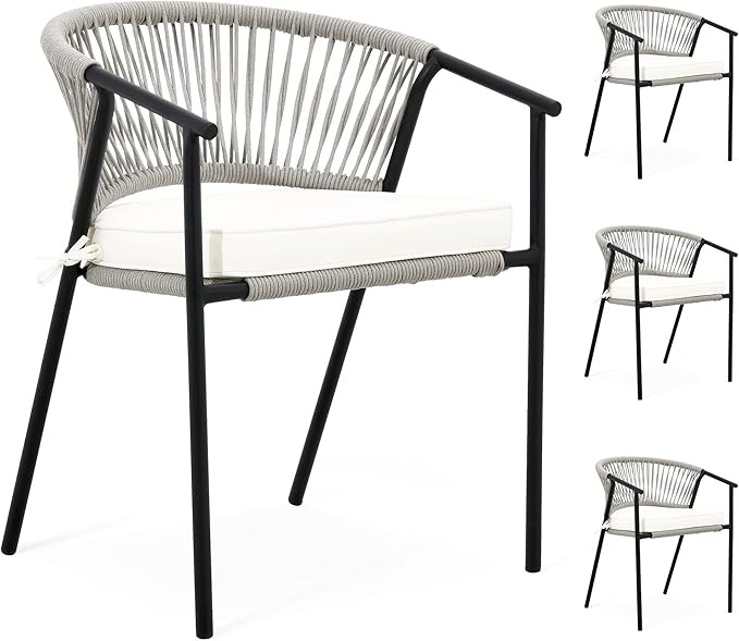 YITAHOME Outdoor Dining Chair Set of 4, Rope Woven Design Stackable Chairs, Indoor-Outdoor Armcha... | Amazon (US)