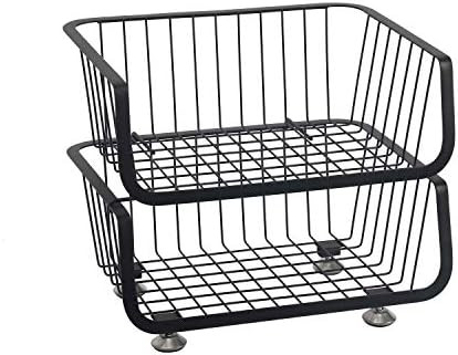 OROPY 2 Tier Stackable Storage Baskets , Metal Wire Fruit Vegetable Basket Organizer Bins with Ad... | Amazon (US)