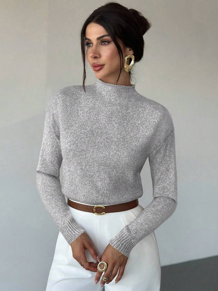 Firerie Women's Elegant Casual Commuting Office Wear, Apricot Gray Multi-Color Long Sleeve High Neck Loose Casual Versatile Knit Sweater Vest, Fall Women Clothes, Winter Dresses For Women, All-Match Tops, Teacher Outfits, Fall Clothes,Fall,Fall Clothes For Women | SHEIN