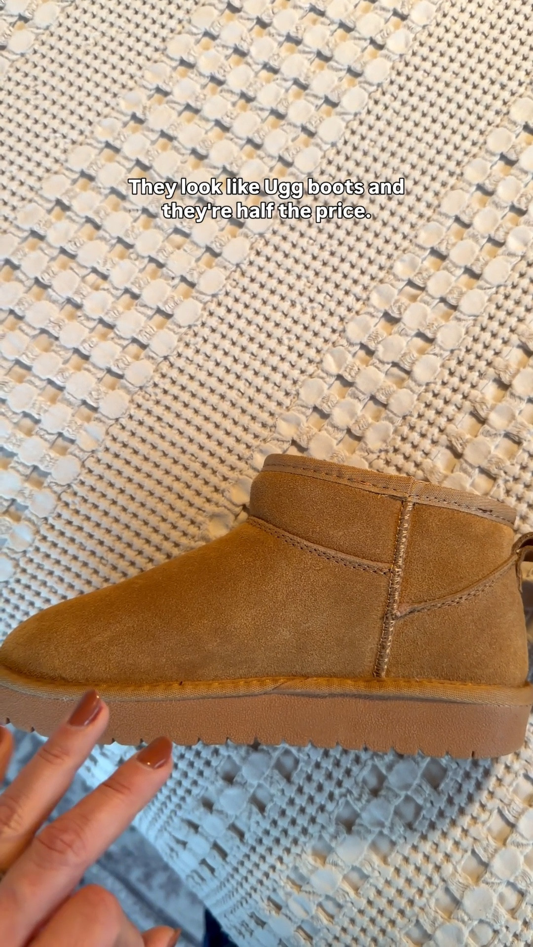 UGG boot look for less! These held up on a rainy day - quite honestly just as warm and comfortable as my UGG boots, genuine suede, but half the price. 

They start at a 5.5 (I wear a 5) the fur lined interior makes them run a little snug. 

#LTKCyberWeek