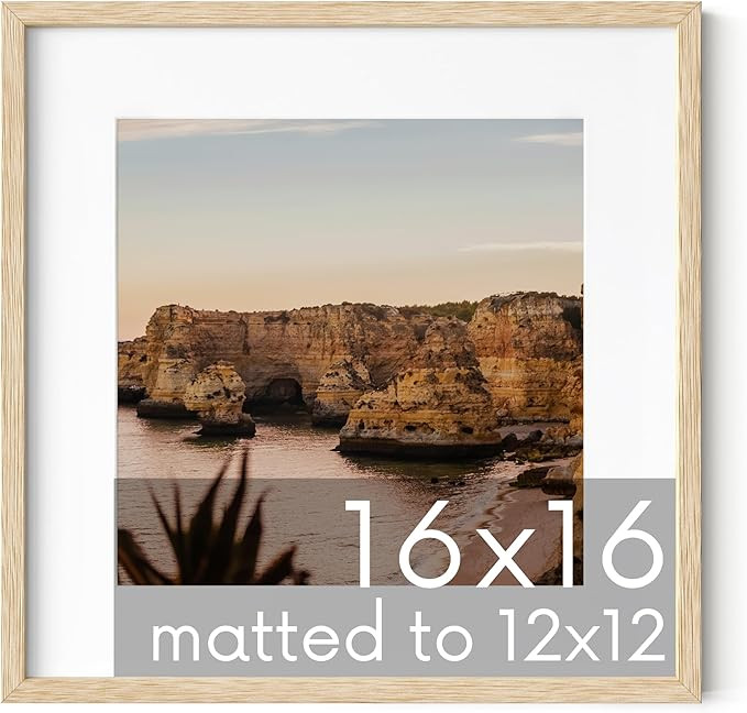HAUS AND HUES Solid Oak 16”x16” Picture Frame Matted to 12”x12” - Beige Square Picture Fr... | Amazon (US)