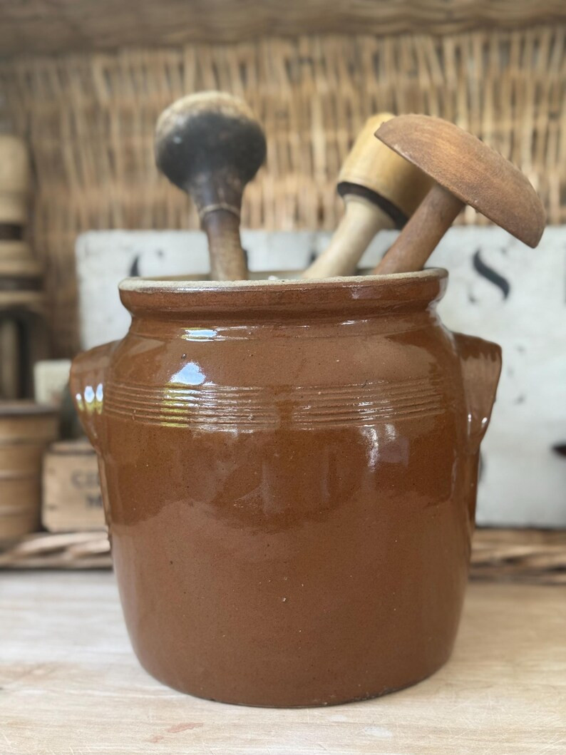 French Vintage Confit Pot | Brown Glazed Stoneware | Mid-century French Kitchen Crock | 8″ - Et... | Etsy (US)