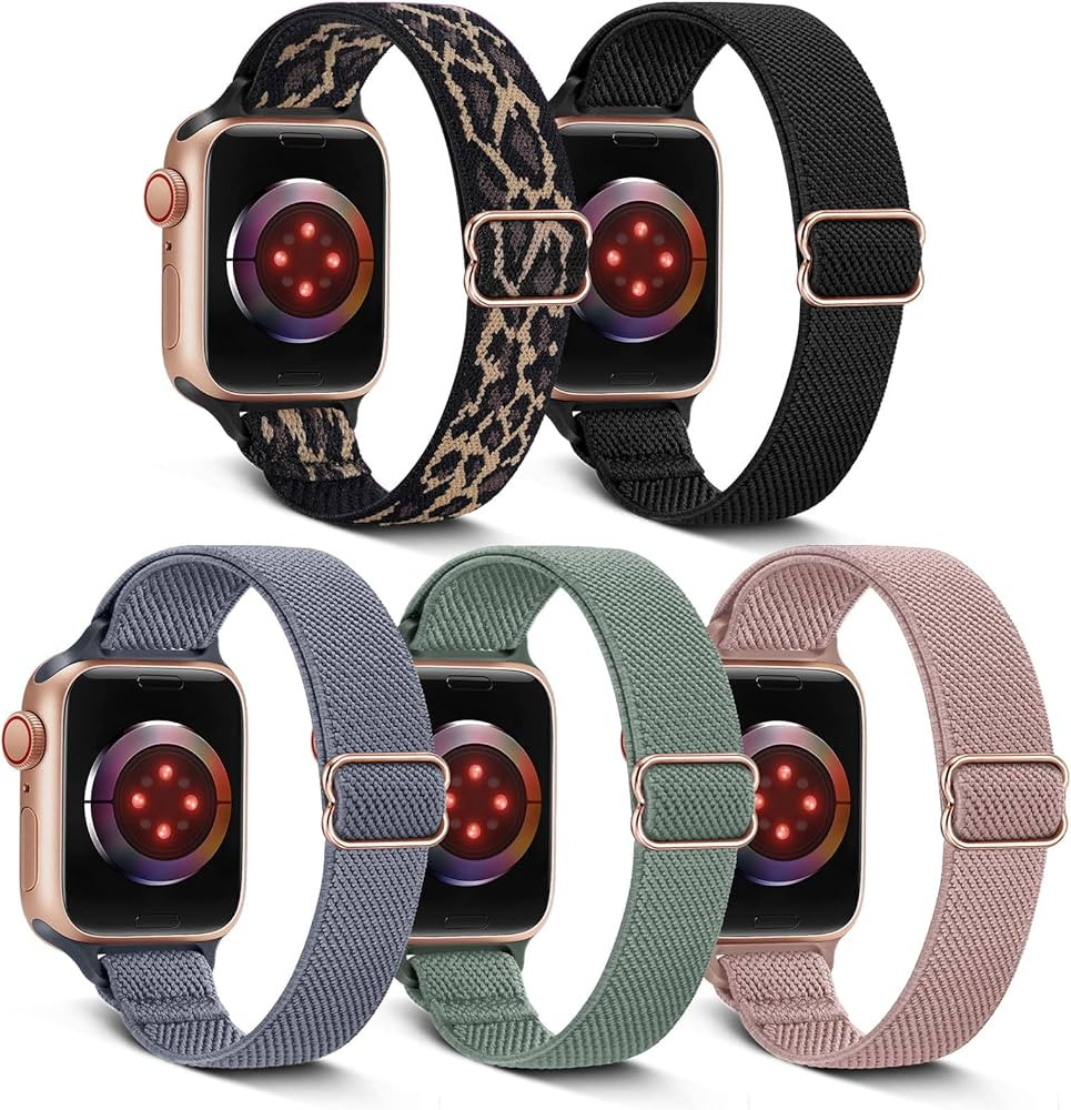 WANLISS 5 Pack Stretchy Solo Loop Slim Bands Compatible with Apple Watch Band 38mm 40mm 41mm 42mm... | Amazon (US)