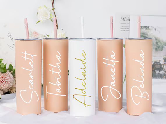 Skinny Tumbler Personalized Tumbler for Bridesmaid Tumbler with Straw Bride Tumbler Stainless Ste... | Etsy (US)