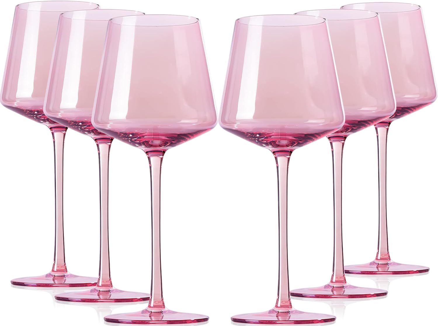 comfit Pink Wine Glasses Set Of 6 - Crystal Colorful Wine Glasses With Long Stem and Thin Rim,Mod... | Amazon (US)