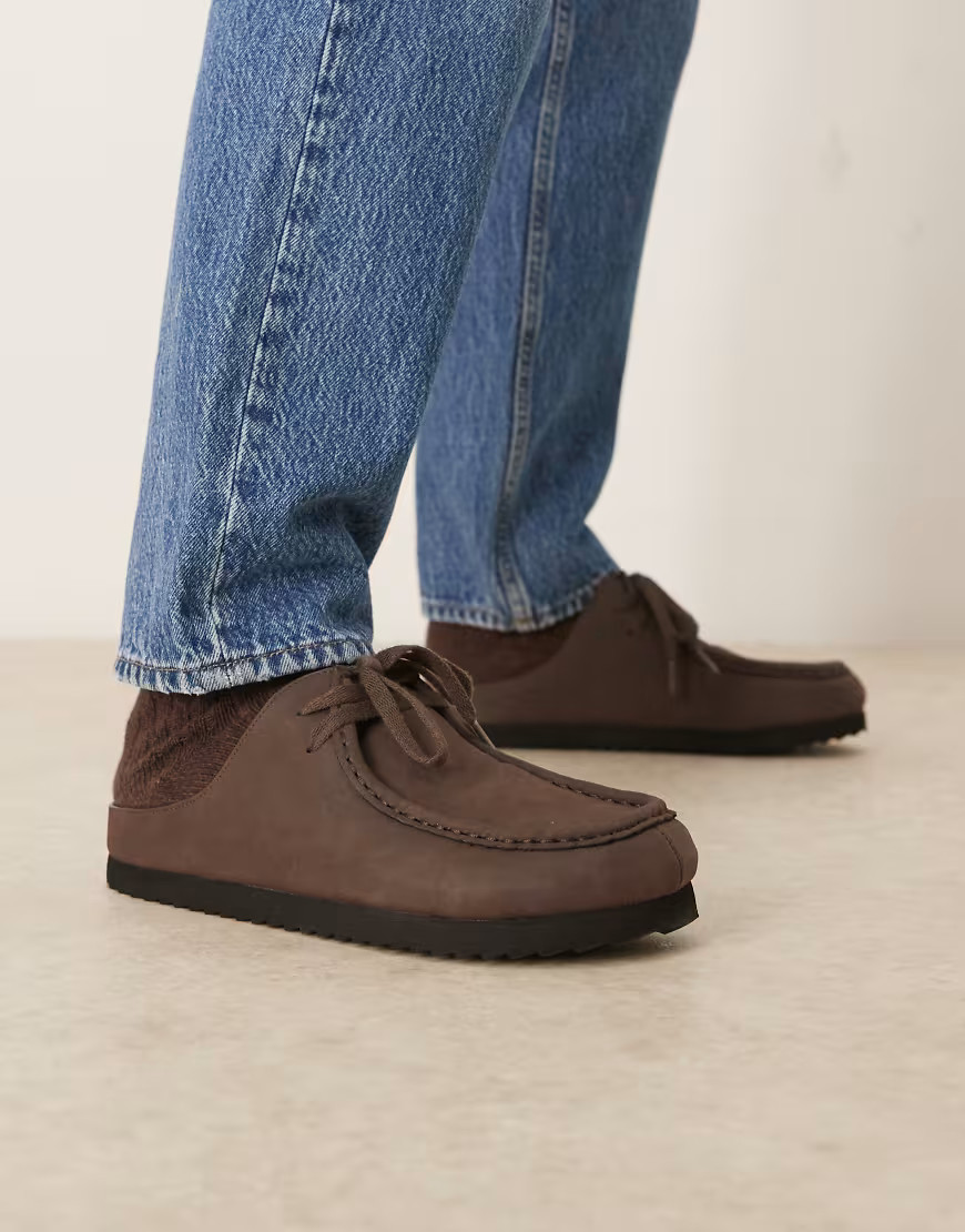ASOS DESIGN mule lace up loafers in brown suedette | ASOS (Global)