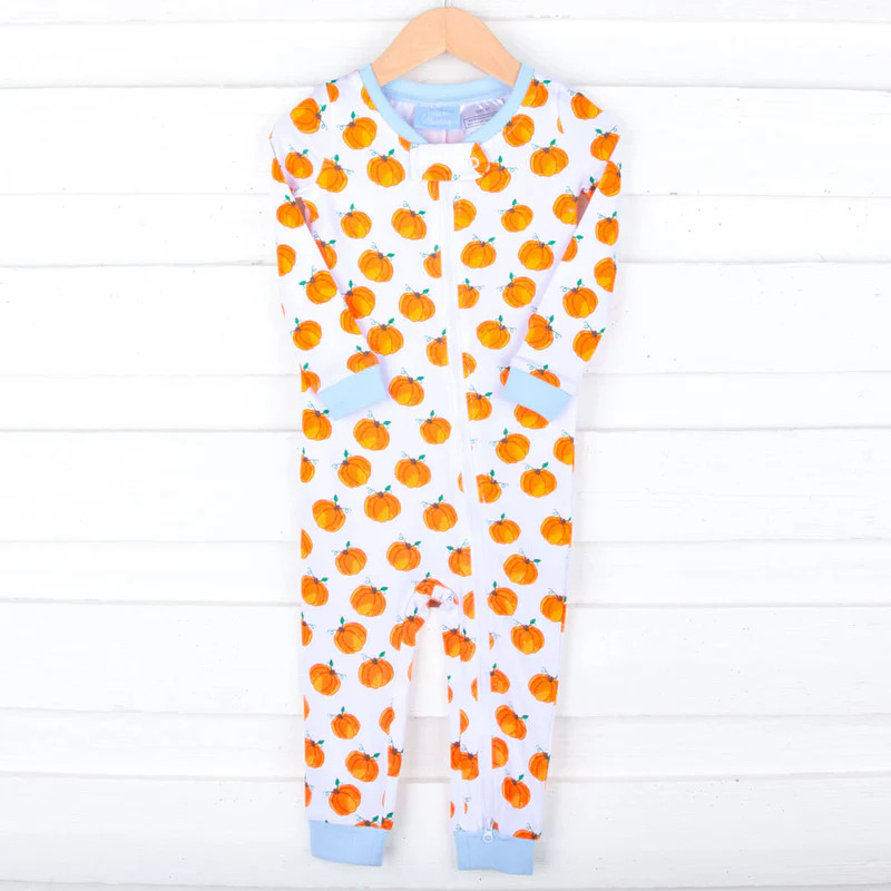 Bountiful Pumpkin Zip Sleeper Blue Trim | Classic Whimsy