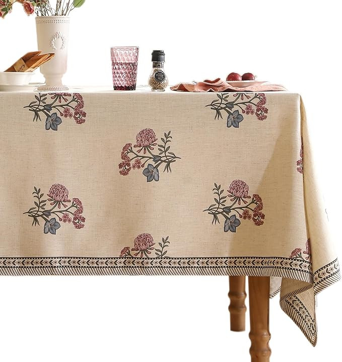 French Tablecloth for Rectangular Tables,Linen Table Cloth with Colorful Flowers Pattern,Heavy Du... | Amazon (US)