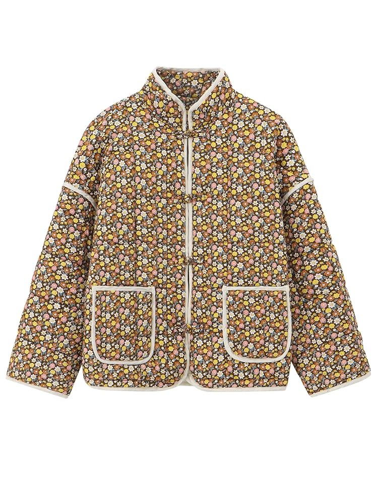 Muchpow Quilted Puffer Jacket for women Floral Printed Lightweight Cropped Button Down Outerwear ... | Amazon (US)