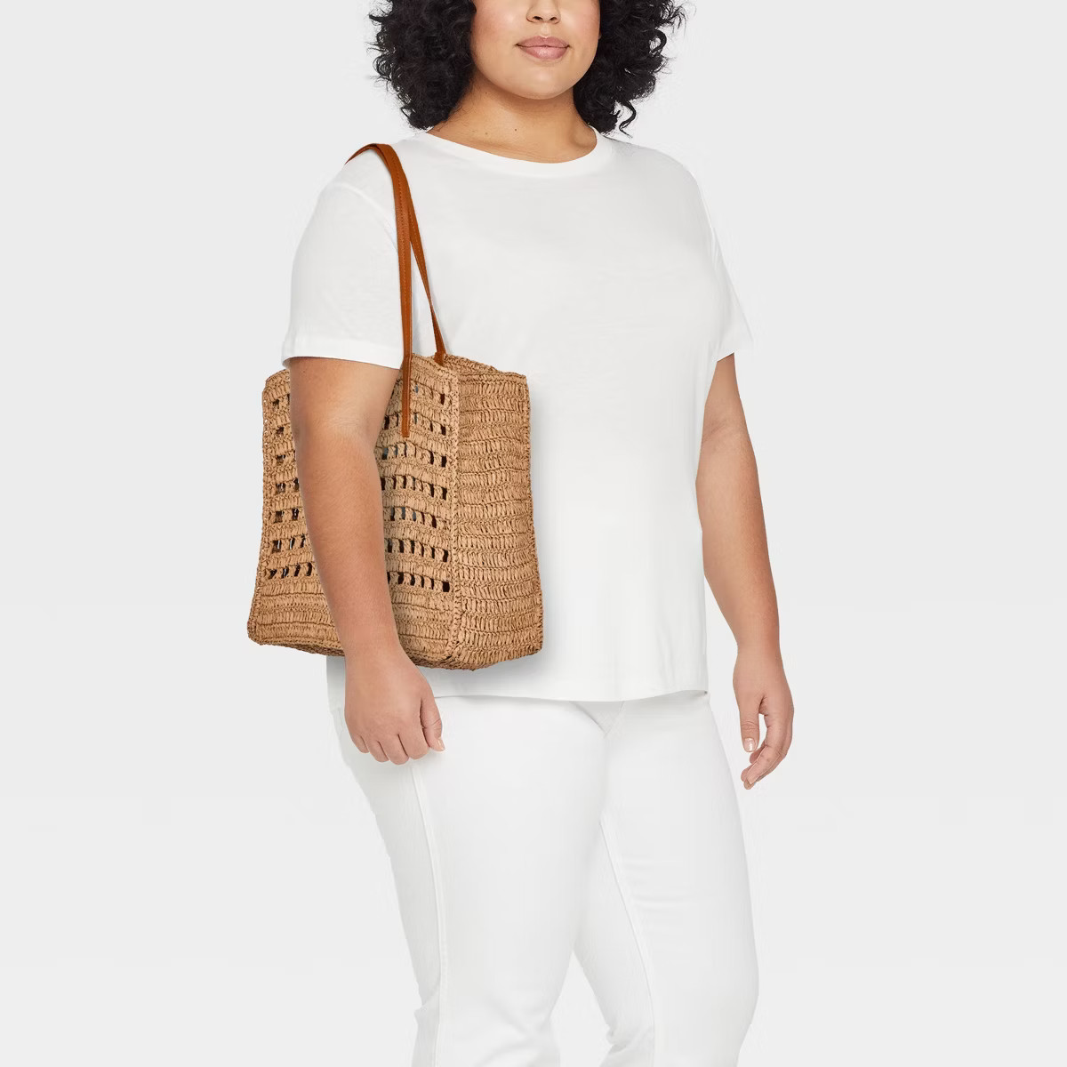 Straw Packable Boxy Tote Handbag - Universal Thread™ Beige | Target