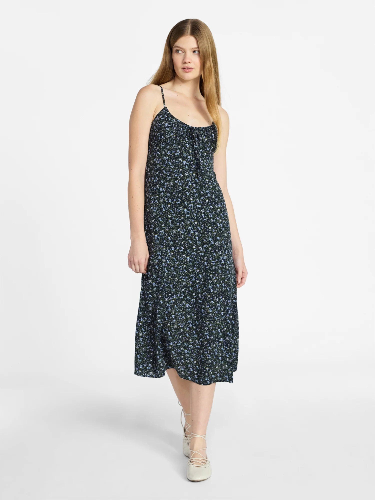 No Boundaries Shirred Midi Dress, Women's XXS-XXL | Walmart (US)