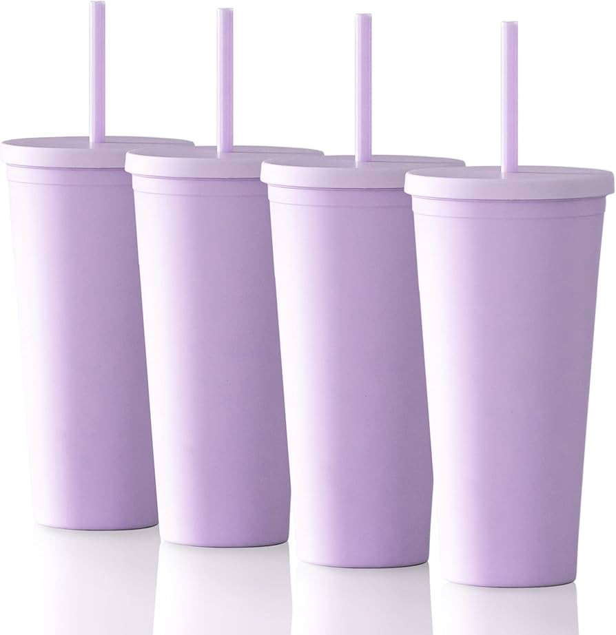 STRATA CUPS Acrylic Tumbler with Lid and Straw (Pack of 4) - 22 oz Pastel Colored Cups, Double Wa... | Amazon (US)