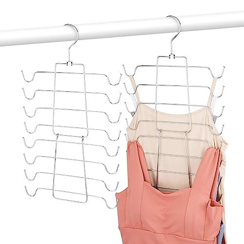 OMHOMETY Tank Top Hangers, 2 Pack Bra Organizer for Closet, Hanging Closet Organizers and Storage Space Saver Storage for Camisoles Tank Tops Bras Swimsuits Strappy Dress, Silver | Amazon (US)