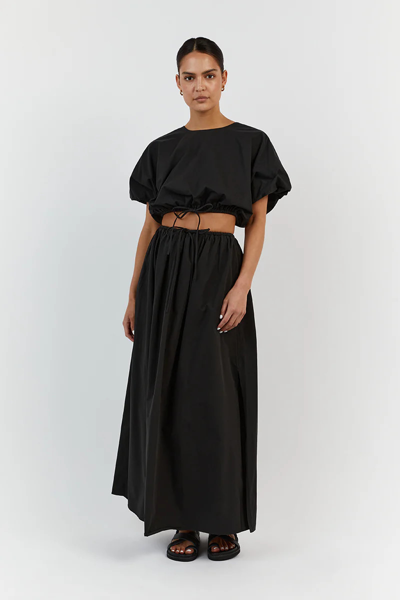ELLA BLACK COTTON MIDI SKIRT | DISSH