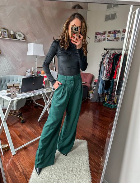 Black velvet bodysuit (ON SALE) + Hunter green wide pants + black booties 🖤

#LTKsalealert #LTKHoliday #LTKCyberweek