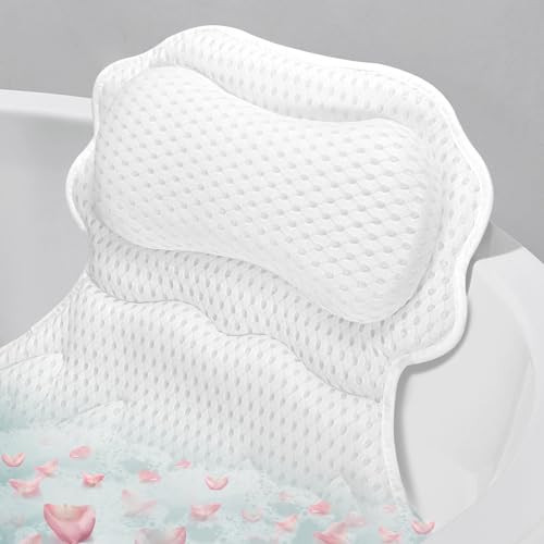 SetSail Bath Pillow, Relaxing Bath Pillows for Tub Neck and Back Support Soft 4D Breathable Air Mesh Ergonomic Bathtub Pillow with 6 Strong Suction Cups and Hook Luxury Bathroom Accessories,White | Amazon (US)