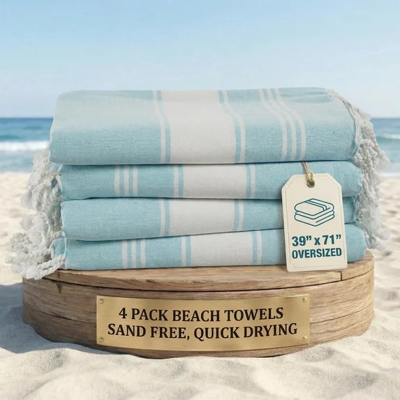 Casa Platino Oversized Cotton Beach Towel Set of 4, Quick Dry Extra Large Towels - Aqua | Walmart (US)