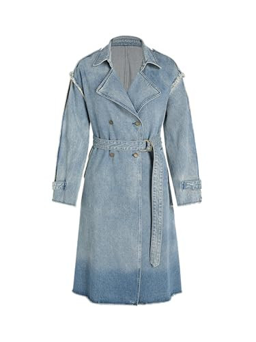 CIDER Trench Coat Women Denim Long Sleeve Jean Jackets Double-Breasted Fall Outfits: Denim, M | Amazon (US)