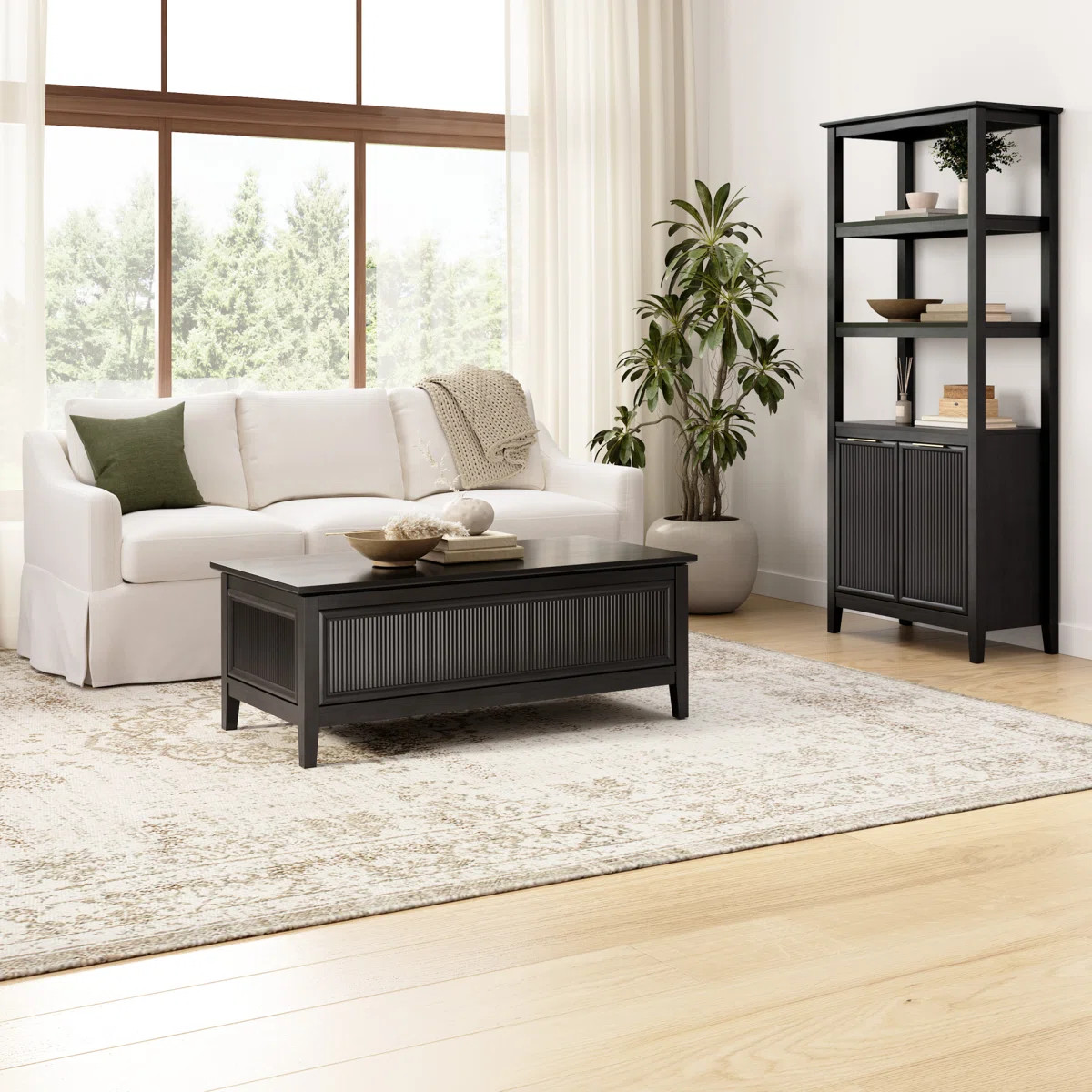 Fluted 5 Shelf Bookcase With Doors For Living Room Or Home Office | Wayfair North America