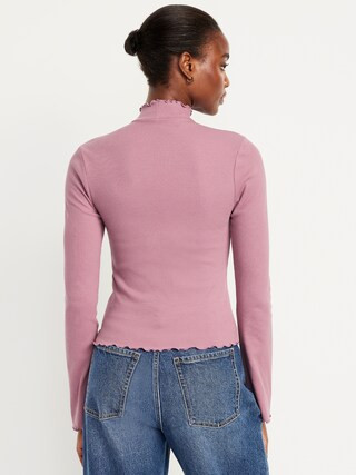 Mock-Neck Lettuce-Edge Rib Top | Old Navy (US)