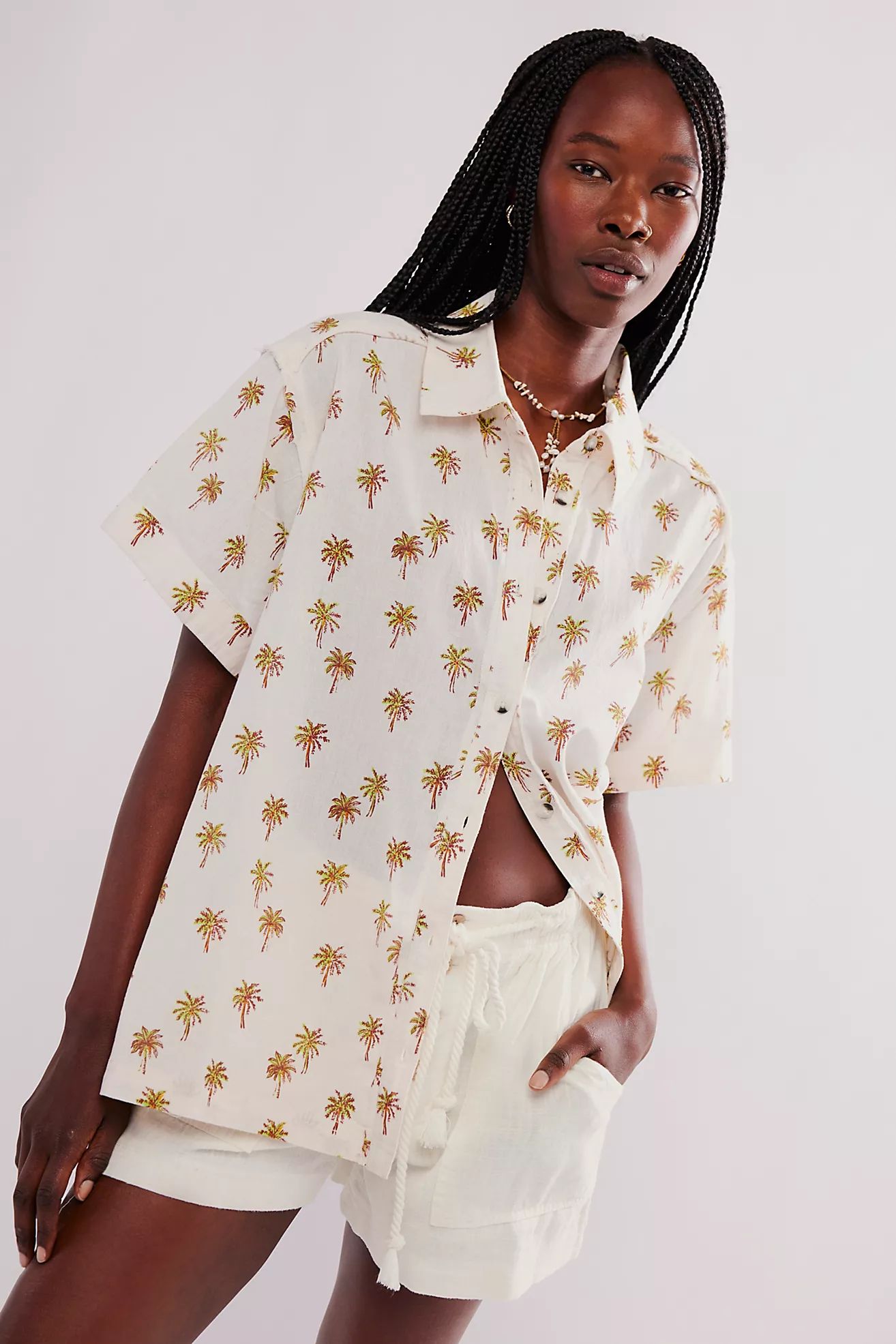 We The Free Retro Tropics Palm Linen Top | Free People (Global - UK&FR Excluded)