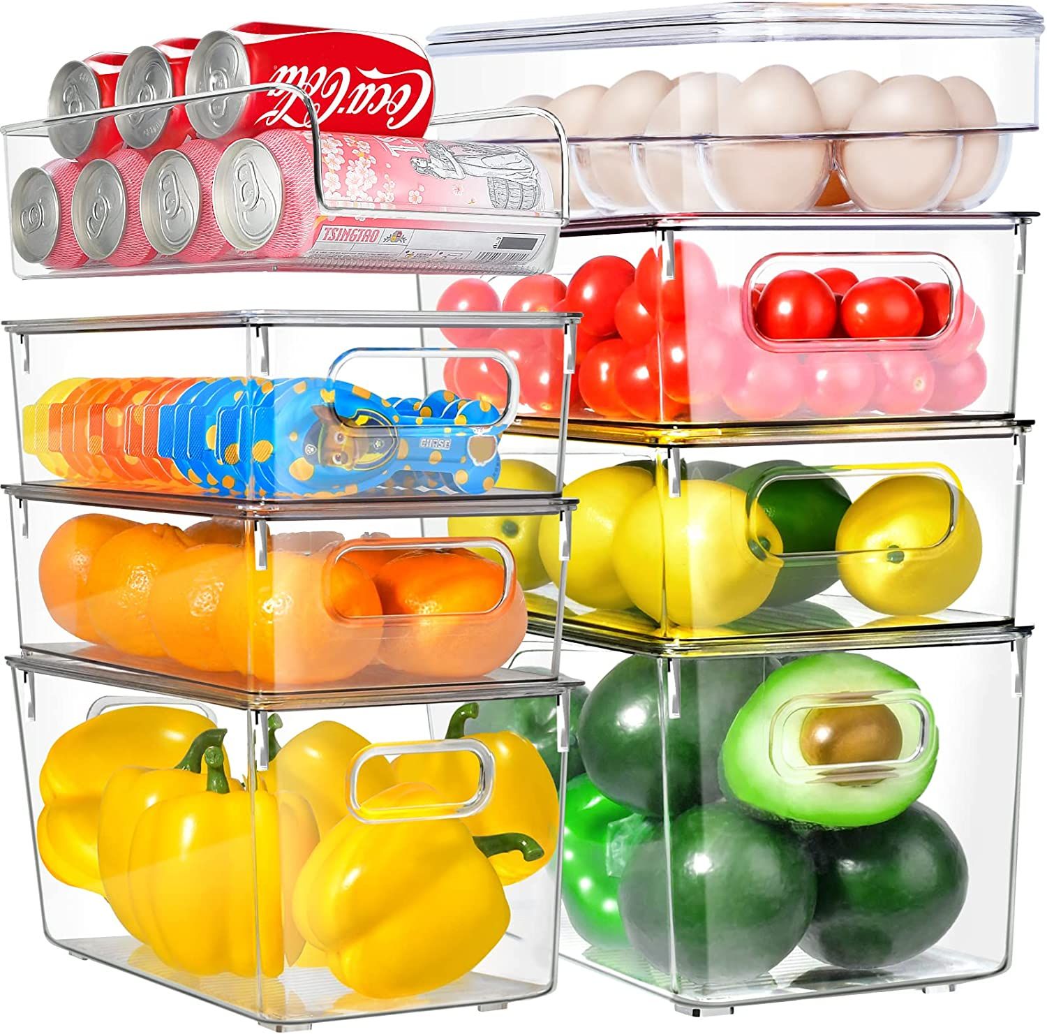 Refrigerator Organizer Bins-8 Pack Fridge Organizers and Storage Clear with Lids Stackable Storag... | Amazon (US)