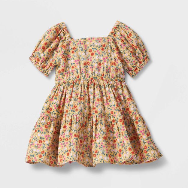 Toddler Girls' Floral Puff Sleeve Dress - Cat & Jack™ Yellow | Target