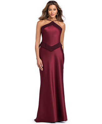 Women's Halter Satin Peplum Gown | Macy's