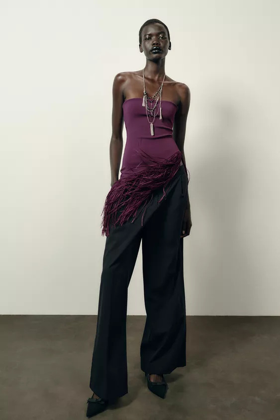 FRINGED STRETCH BANDEAU TOP | Zara US