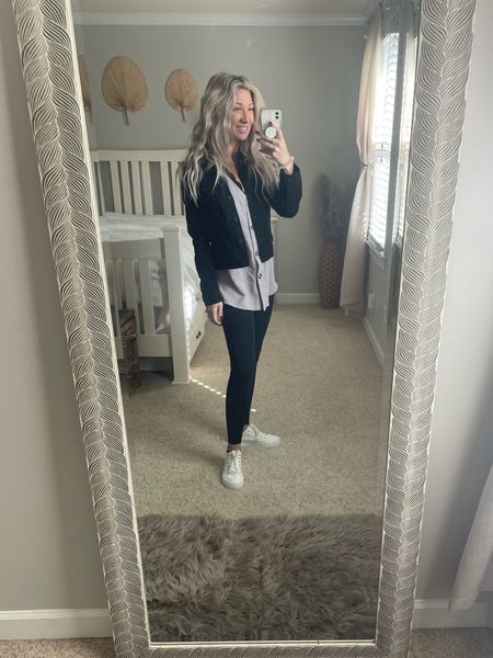 Casual fall outfit that works with your growing bump. These leggings are not maternity style but fit me the entire pregnancy last time. Lululemon aligns for the win 🥇 

Levi jean jacket 
White sneakers 
Fall sneakers 
Amazon outfit 

#LTKbump #LTKshoecrush #LTKunder50