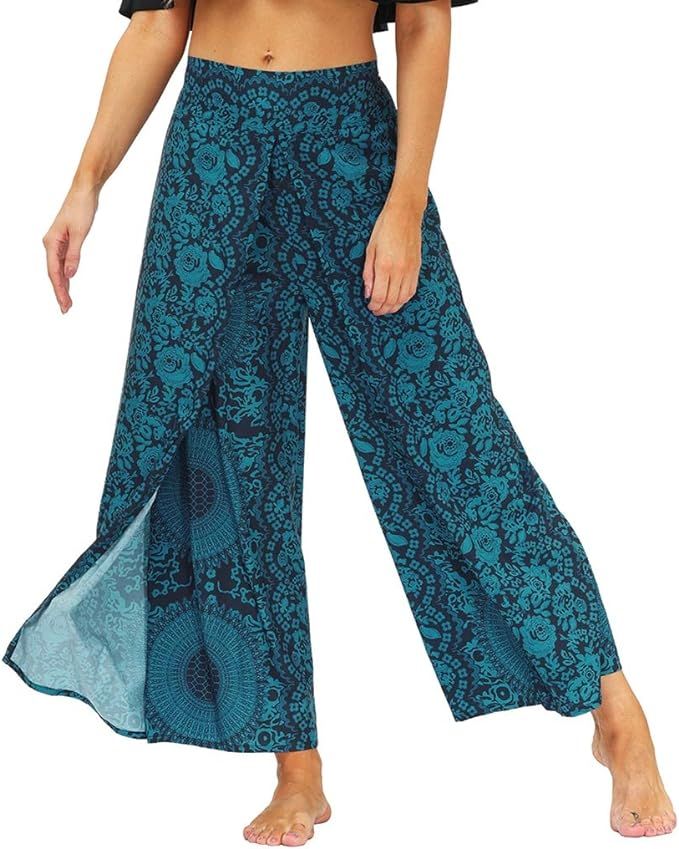 GLUDEAR Women's Boho Printed Palazzo Side Split Wide Leg Workout Yoga Pants | Amazon (US)