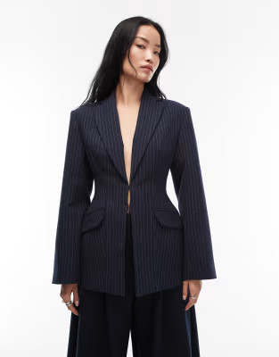 ASOS DESIGN ultimate sculpted suit blazer in navy pinstripes | ASOS (Global)