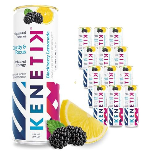 KENETIK Nootropic Ketone Drink, Ketones for Energy & Focus, Caffeine & Sugar Free, High Performance D-BHB Ketone Mix, Fuel w/Zero Crash or Jitters, Ready to Drink - Blackberry Lemonade 12 Pk | Amazon (US)