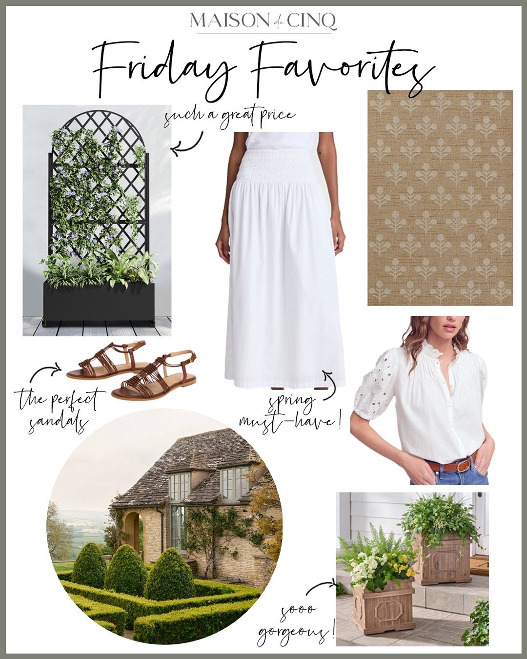 This week on Friday Favorites we’re sharing white midi skirts, pretty tops, gorgeous outdoor tables, rugs and planters and more!

Home decor, outdoor decor, outdoor furniture, spring outfit, spring fashion, spring skirt, sandals

#LTKOver40 #LTKHome #LTKSeasonal